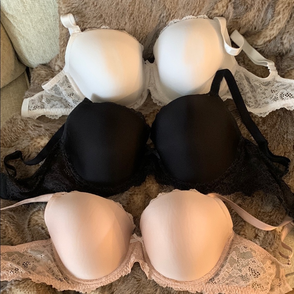 Elegant Lace Trimmed Bra Set - Black, White, Nude